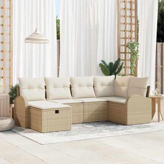 vidaXL Conjunto De Sof&aacute; De Jard&iacute;n Con Coj&iacute;n 6 Pcs Beige Polirat&aacute;n Vidaxl