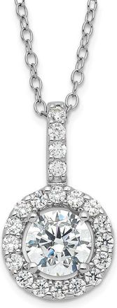 Diamond2Deal Sterling Silver Rhodium-plated Cubic Zirconia Drop Halo Pendant Necklace
