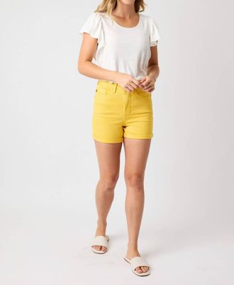 Judy Blue Womens High Waist Tummy Control Garment Dyed Shorts In Yellow