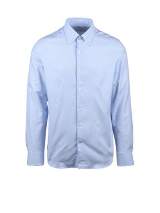 Ghirardelli Sky Blue Striped Cotton Shirt With Button-Down Collar