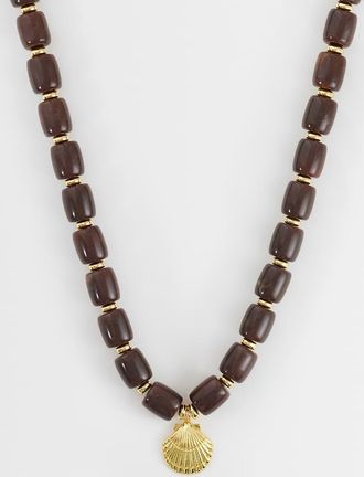 Orelia Collana appariscente con perline marroni placcata oro 18 ct