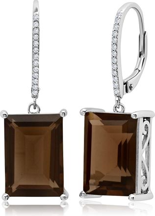 MAX + STONE Sterling Silver Emerald Cut Quartz Dangle White Topaz Detail Leverback Earrings