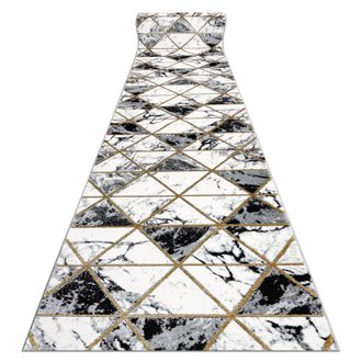 RugsX Rugsx - Alfombra De Pasillo Emerald Exclusivo 1020 Glamour, Elegante M&aacute;rmol, Triangulos Negro / Oro 100 Cm Black 100x1200 Cm