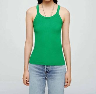 Re/Done Ribbed Tank Top In Verde
