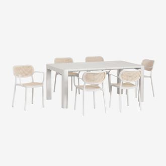Sklum Sklum - Set De Mesa Rectangular (180x100 Cm) Arnadine Y 6 Sillas De Comedor Apilables Con Reposabrazos Omara