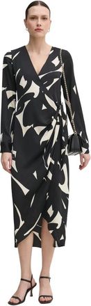 DKNY Abstract Print Midi Jurk - Dames - Casual kleedjes - Zwart - 3XS - Polyester - Kleedjes