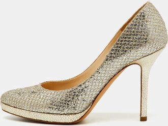 Jimmy Choo London Metallic Gold Coarse Glitter Hope Pumps