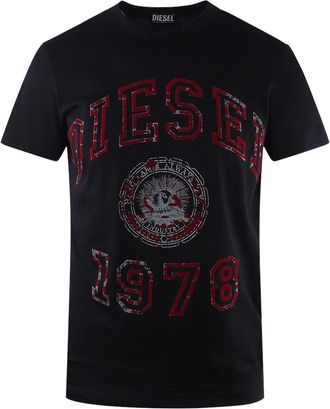 Diesel T-shirt Met Groot Design, Zwart