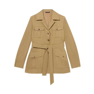 Brooks Brothers Gerenlinnen Safari Jas - Dames - Zomerjassen - Beige - XS - Linnen - Jassen