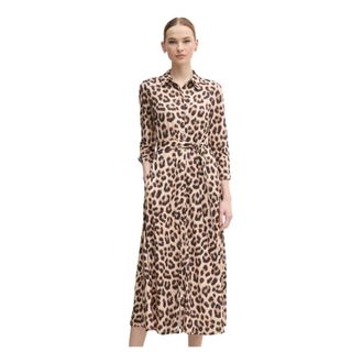 Oui Kleedjes, Dames, Veelkleurig, S, Polyester, Midi-jurk met uitlopende pasvorm