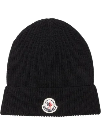 Moncler logo-patch ribbed beanie - Black