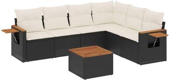 vidaXL Set De Comedor De Jard&iacute;n 7 Pzas Y Cojines Rat&aacute;n Sint&eacute;tico Negro Vidaxl