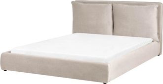 Beliani Cama Moderna 160 X 200 Cm Tapicer&iacute;a De Terciopelo Con Cabecero Acolchado Gris Pardo Bajonna