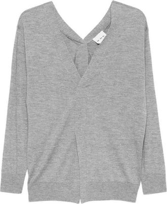 SA SU PHI V-hals gebreide trui met split aan de achterkant - Dames - Cashmere truien - Grijs - M - Kasjmier - Truien & Vesten