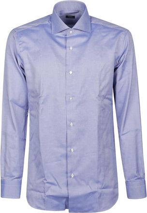 Barba Klassieke Lange Mouw Hals Shirt - Heren - Zakelijke Overhemden - Blauw - L - Katoen - Overhemden