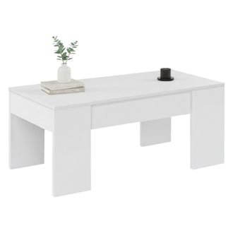 Dmora Dmora - Mesa De Centro Dleal, Mesa De Centro Con Tapa Elevable, Mesa De Centro Para La Sala De Estar, 100x50h45/56 Cm, Blanco Brillante