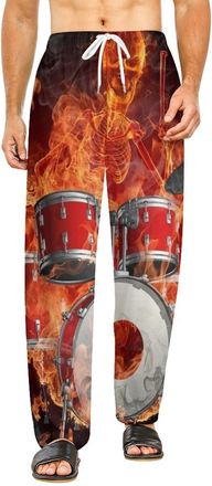 Generic Rock Roll Drums Flame Drummer Skull Pyjama Bottoms Pjs Elastic Sleep Lounge Pants Loungewear for Mens Women