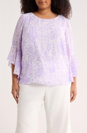 Kasper Ruffle Sleeve Top in Lavender Mist Multi at Nordstrom, Size 1X