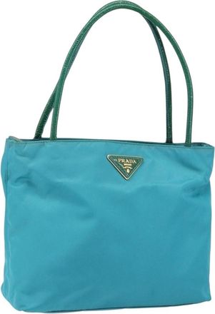 Prada Vintage Handbag Tessuto Turquoise Nylon Handbag (Pre-Owned)