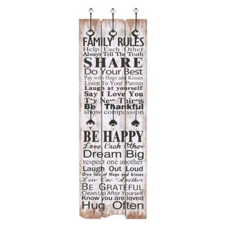 Berkfield Home Wall-mounted Coat Rack with 6 Hooks 120x40 cm FAMILY RULES