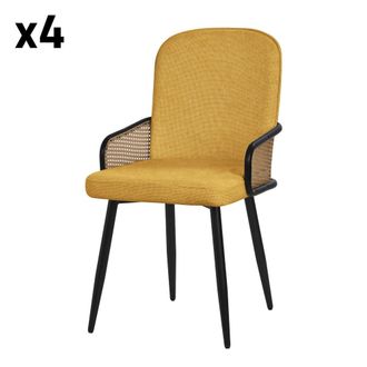 ML Design Set de 4 Sillas de comedor mostaza respaldo reposabrazos aspecto rat&aacute;n