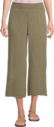 Michael Stars Medina Smocked Waist Cropped Pants Womens Dress Pants Olive : LG (US 8-10) 26, Cotton
