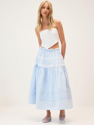 Twik Womens Lace-trim maxi skirt
