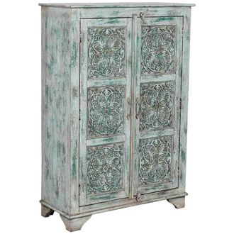 Wanderlust Deco Armario De Madera Artesanal Azul 96x40x140h Cm