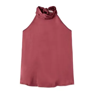 Oltre Tops, Dames, Rood, L, Satijn, Halter Neck Top in Viscose Satin
