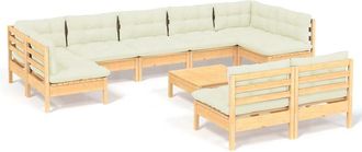 vidaXL Muebles De Jard&iacute;n 10 Pzas Y Cojines Madera Maciza De Pino Crema Vidaxl
