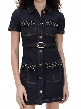 Self Portrait Denim Crystal Trim Dress In Blue