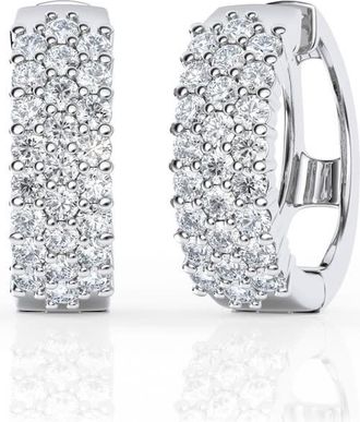 Grown Brilliance 3 Carat Lab Grown Diamond Cluster Hoop Earrings in Sterling Silver