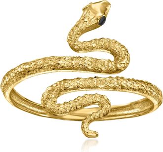 Ross-Simons Italian 10kt Yellow Gold Snake Ring With Black Enamel