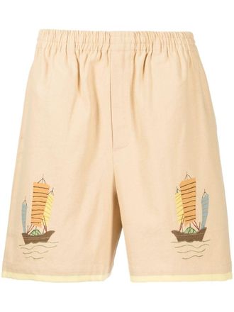 Bode illustration-print cotton deck shorts - Yellow