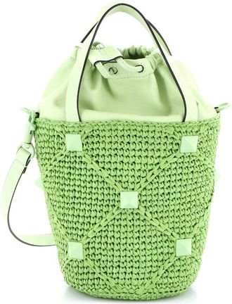 Valentino Roman Stud Bucket Bag Raffia And Leather (Authentic Pre-Loved)