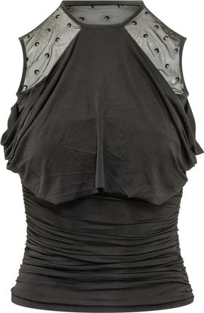 Marine Serre Crepe Jersey SL Top - Dames - Blouses - Zwart - M - Overhemden