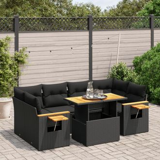 vidaXL Set De Comedor De Jard&iacute;n 7 Pzas Y Cojines Rat&aacute;n Sint&eacute;tico Negro Vidaxl