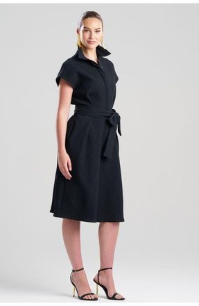 Natori Textured Cotton Jacquard Shirt Dress in Black at Nordstrom, Size 14
