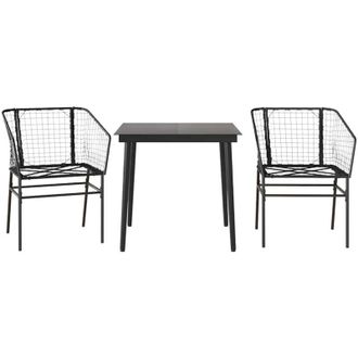 vidaXL Muebles De Jard&iacute;n 3 Piezas Rat&aacute;n Sint&eacute;tico Vidrio Negro Vidaxl