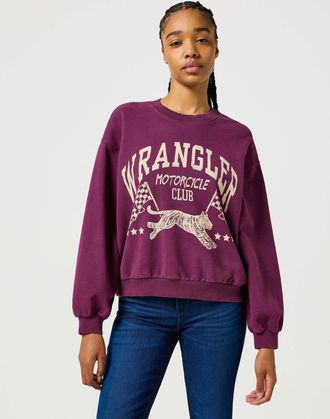 Wrangler Sweatshirt WRANGLER WRANGLER Sweatshirt Oversized Sweat, Damen, Gr. XS, lila, Obermaterial: 80% Baumwolle CO. 20% Polyester PES., Sweatshirts Sweatshi