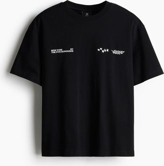H&M Bedrucktes T-Shirt in Loose Fit - Schwarz/New York