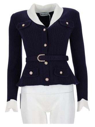 Self Portrait Ribbed Knit Sweater With Peplum Hem And Pearl Embellishments