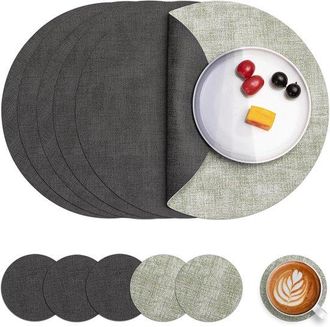 OEM Manteles Individuales Redondos De Piel Impermeables - Juego De 6 - Verde Gris&aacute;ceo
