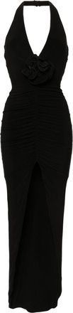 Nissa floral-appliqu&eacute; ruched gown - women - Spandex/Elastane/Polyester - 38 - Black