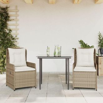 vidaXL Vidaxl - Set Comedor De Jard&iacute;n 3 Pzas Con Cojines Rat&aacute;n Sint&eacute;tico Beige
