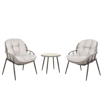 Hhg Hhg - Set De Polirrat&aacute;n 952, Set De Balc&oacute;n Set De Jard&iacute;n Grupo De Asientos Silla Mesa Auxiliar, Gris, Tapicer&iacute;a Gris Claro