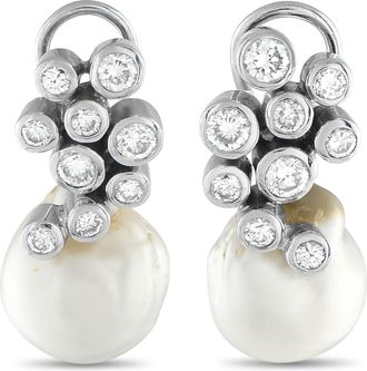 Luxury Bazaar 18K White Gold 2.50ct Diamond and Pearl Earrings MF22-090225