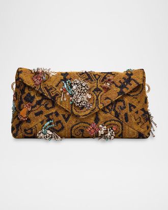 Dries Van Noten Embellished Jacquard Flap Shoulder Bag