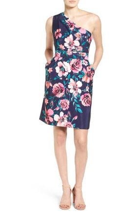 Eliza J One-Shoulder Sheath Dress in Navy/Pink at Nordstrom, Size 0P