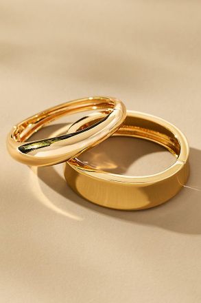 Ettika Double Golden Bangle Bracelets, Set of 2